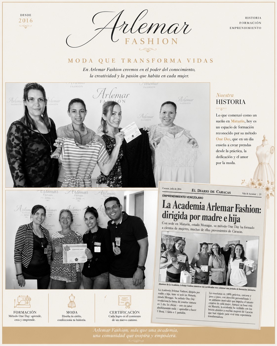 Historia de Arlemar Fashion en Maturín: formación, alumnas certificadas y prensa